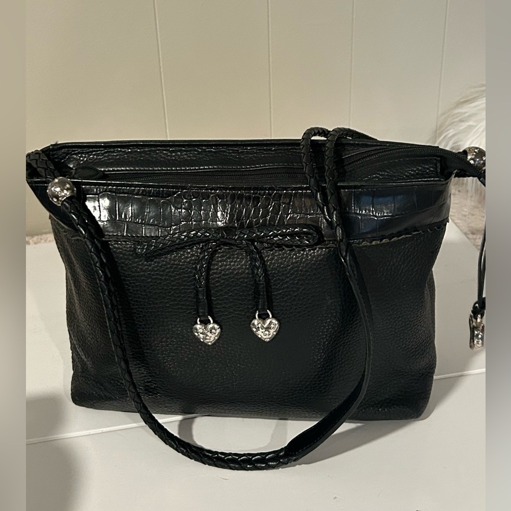 Brighton Black Leather Shoulder Bag Croc embossed shoulder bag - Picture 5 of 14
